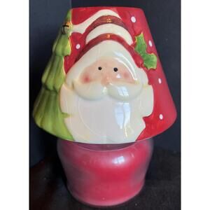Christmas Ceramic Santa Clause Lamp Shade & CinnamonCandle Holiday New Old Stock